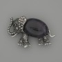 Brooch Pendant Elephant Amethyst 45x27mm+/- Black Rhinestones Silver-Tone Metal