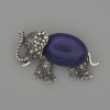 Brooch Pendant Elephant Lapis Lazuli 45x27mm+/- black rhinestones silver-tone metal