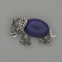 Brooch Pendant Elephant Lapis Lazuli 45x27mm+/- black rhinestones silver-tone metal