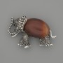 Brooch Pendant Elephant Carnelian 45x27mm+- black crystals silver-tone metal