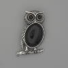 Brooch Pendant Owl Aventurine Cairo Night 45x25mm+/- black rhinestones silver-tone metal