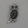 Brooch Pendant Owl Aventurine Cairo Night 45x25mm+/- black rhinestones silver-tone metal