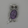 Brooch Pendant Owl Amethyst 45x25mm+- black crystals silver-tone metal