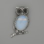 Brooch Pendant Owl Moonstone 45x25mm+/- black rhinestones silver-tone metal