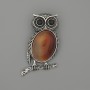 Brooch Pendant Owl Carnelian 45x25mm+/- black rhinestones silver-tone metal