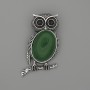Brooch Pendant Owl Chrysoprase 45x25mm+/- black rhinestones silver-tone metal