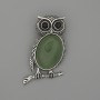 Owl Brooch Pendant Jade 45x25mm+/- black rhinestones silver-toned metal
