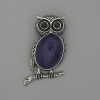 Owl Brooch Pendant Lapis Lazuli 45x25mm+/- black rhinestones silver-toned metal