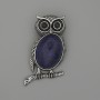 Owl Brooch Pendant Lapis Lazuli 45x25mm+/- black rhinestones silver-toned metal