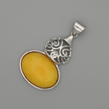 Cabochon Pendant Imitation Amber 50x28mm+- silver-tone metal