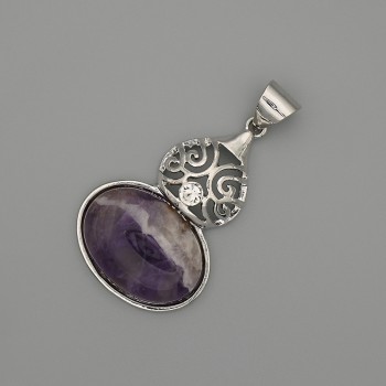 Amethyst Cabochon Pendant 50x28mm+/- Silver-Tone Metal