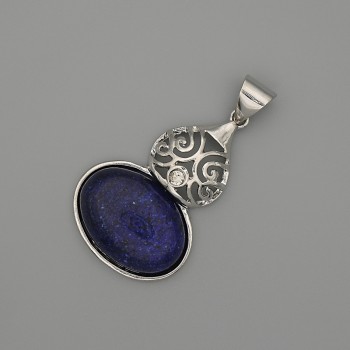 Lapis Lazuli Cabochon Pendant 50x28mm+/- Silver-Tone Metal