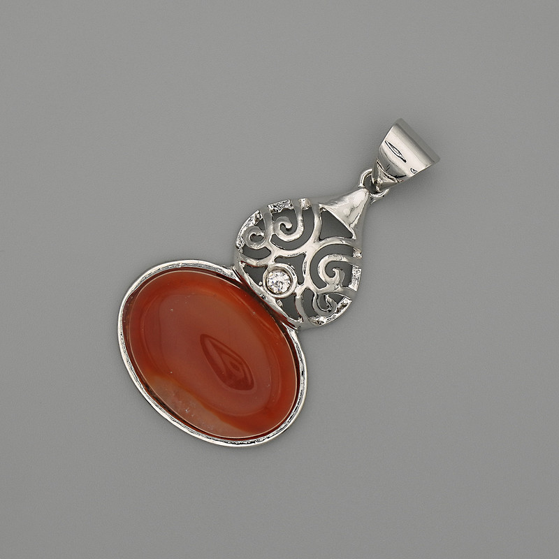 Carnelian Cabochon Pendant 50x28mm+/- Silver-Tone Metal