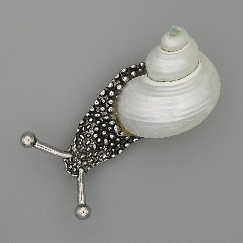 Snail Brooch-Pendant, Silver-Tone Metal 58x20x23mm+