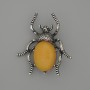 Brooch Pendant Beetle, Imitation Amber 44x37mm+-, Silver-Tone Metal