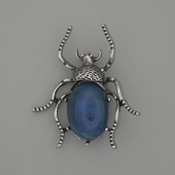 Beetle Brooch-Pendant, Agate 44x37mm+/- Silver-Tone Metal