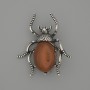 Beetle Brooch-Pendant, Carnelian 44x37mm+/- Silver-Tone Metal