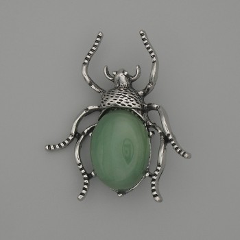 Beetle Brooch-Pendant, Jade 44x37mm+/- Silver-Tone Metal