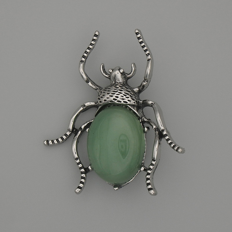 Beetle Brooch-Pendant, Jade 44x37mm+/- Silver-Tone Metal