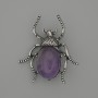 Beetle Brooch-Pendant, Amethyst 44x37mm+/- Silver-Tone Metal