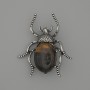 Brooch Pendant Beetle Tiger's Eye 44x37mm+- silver-tone metal