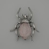 Beetle Brooch-Pendant, Rose Quartz 44x37mm+/- Silver-Tone Metal