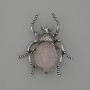 Beetle Brooch-Pendant, Rose Quartz 44x37mm+/- Silver-Tone Metal