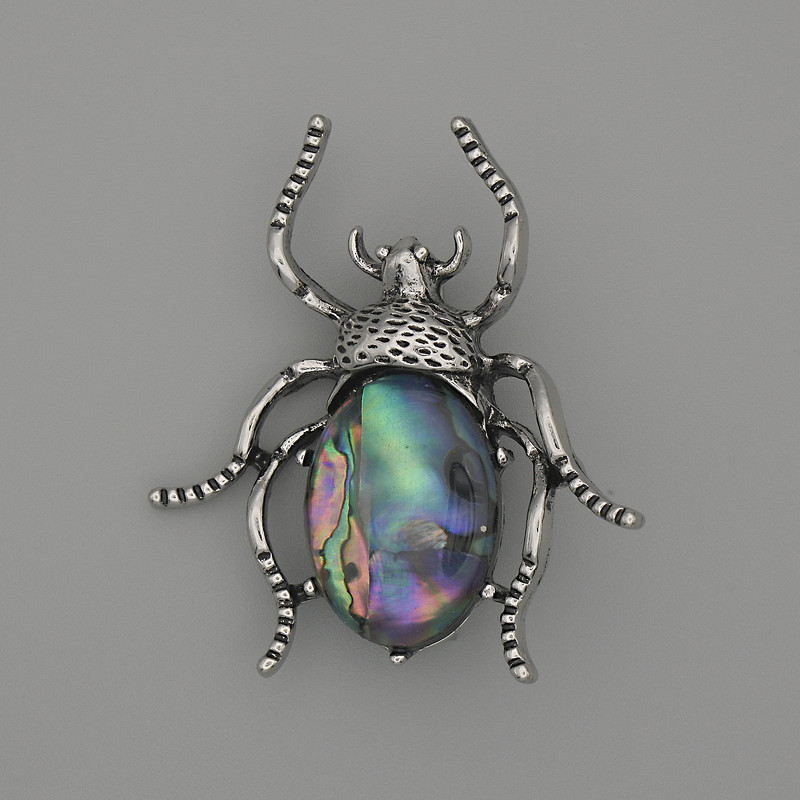 Beetle Haliotis Brooch-Pendant 44x37mm+- Silver-Tone Metal