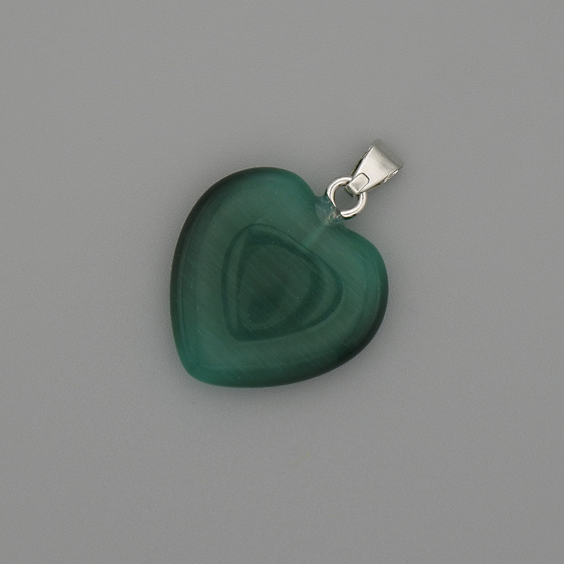 Pendant Green Heart, Cat's Eye, Silver-Tone Metal, Diameter 20x20mm+-, Length 30mm+