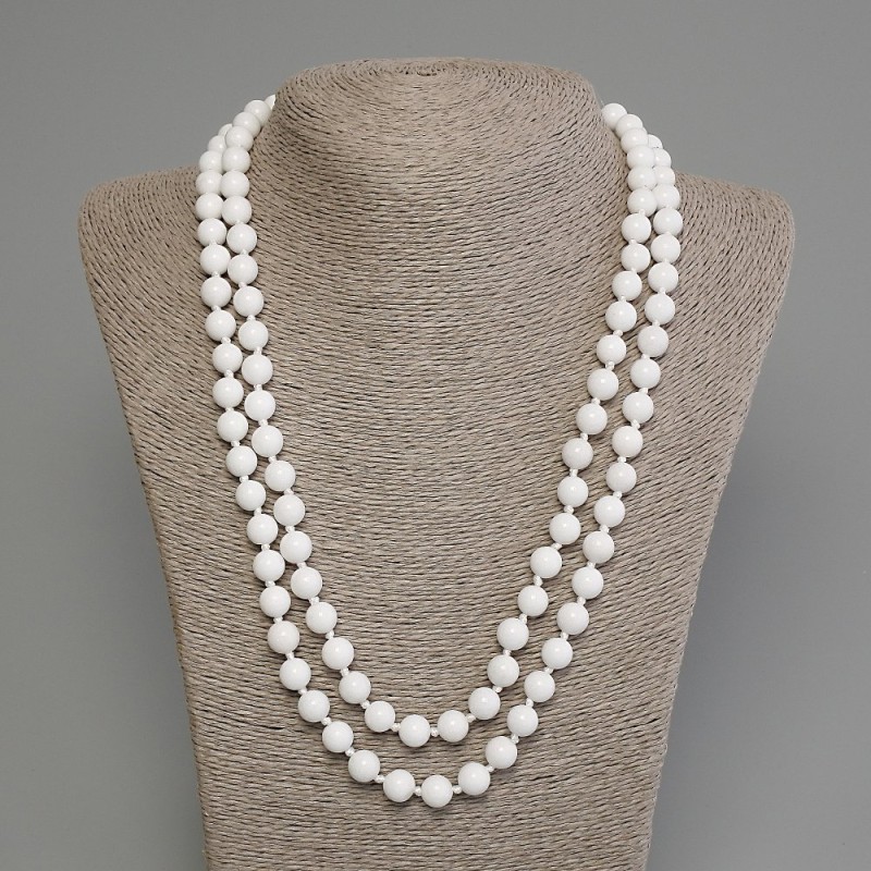 White Agate Necklace, Pressed Smooth Round Beads 8mm+-, Length 120cm+
