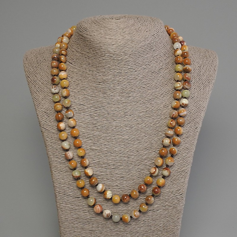 Long Onyx Necklace, Pressed Smooth Round Beads 8.5mm+-, Length 120cm+