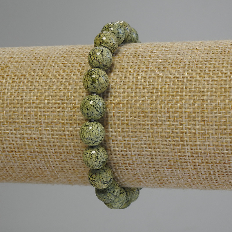 Serpentine Bracelet, Smooth Polished Beads, Diameter 8mm+-, Length 18cm+- (Stretch)