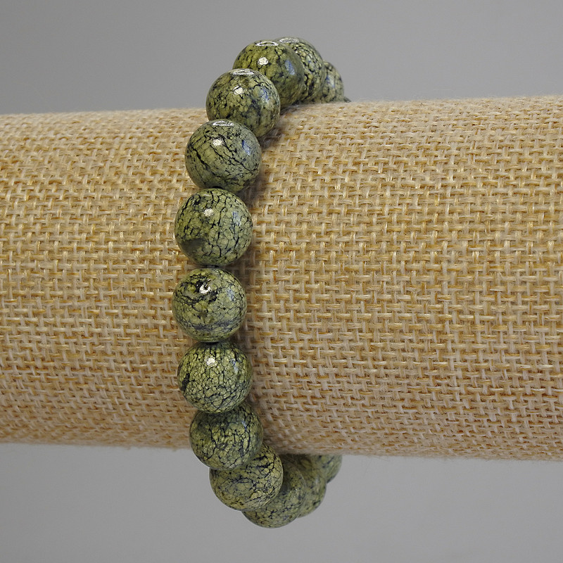 Serpentine Bracelet, Pressed Smooth Round Beads, Diameter 10mm+-, Length 18cm+- (Stretch)
