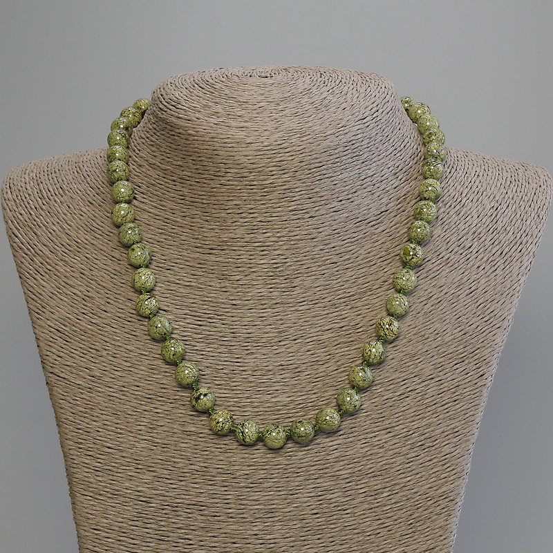 Serpentine Necklace, Pressed Smooth Beads 8mm +/-, Length 50cm+/- with Clasp