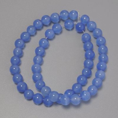 Cat's Eye Beads, azure synthetic stone, smooth round, diameter 8mm +/-, on fishing line, length 37cm+