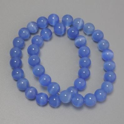 Cat's Eye Beads, azure synthetic stone, smooth round, diameter 9.5mm +/-, on fishing line, length 36cm+