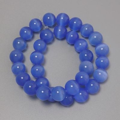Cat's Eye Beads, azure synthetic stone, smooth round, diameter 11.5mm +/-, on fishing line, length 36cm+