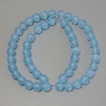 Cat's Eye beads blue synthetic stone smooth round bead, diameter 8mm +- on a thread, length 37cm+
