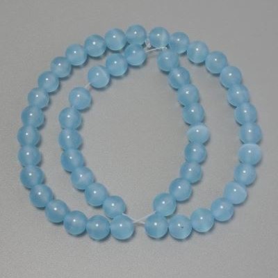 Cat's Eye beads blue synthetic stone smooth round bead, diameter 8mm +- on a thread, length 37cm+