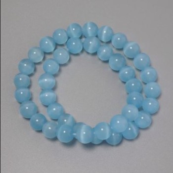 Cat's Eye beads blue synthetic stone smooth round bead, diameter 10mm+- on a thread, length 37cm+