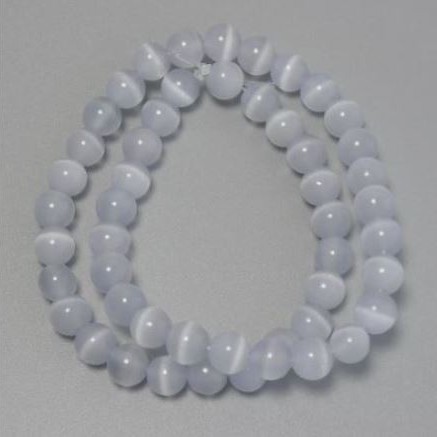 Cat's Eye Beads, grey synthetic stone, smooth round, diameter 9.5mm +/-, on fishing line, length 37cm+
