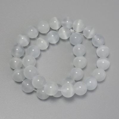 Cat's Eye Beads, grey synthetic stone, smooth round, diameter 11mm +/-, on fishing line, length 36cm+