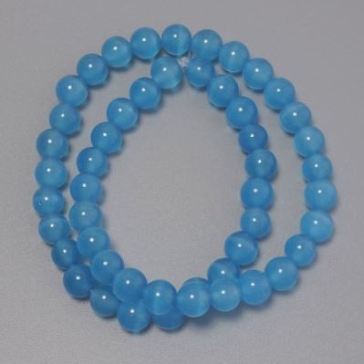 Cat's Eye Beads, blue synthetic stone, smooth round, diameter 8.5mm +/-, on fishing line, length 37cm+