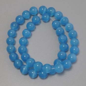 Cat's Eye beads blue synthetic stone smooth round bead, diameter 9.5 mm +/- on a thread, length 37 cm+