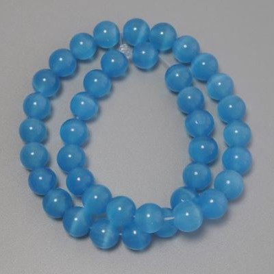 Cat's Eye beads blue synthetic stone smooth round bead, diameter 9.5 mm +/- on a thread, length 37 cm+