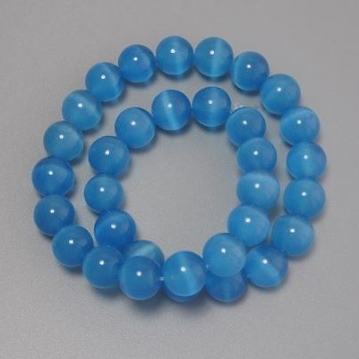 Cat's Eye Beads, blue synthetic stone, smooth round, diameter 11.5mm +/-, on fishing line, length 37cm+