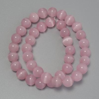 Cat's Eye beads pink synthetic stone smooth round bead, diameter 9.5 mm+- on a thread, length 36 cm+