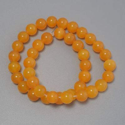 Cat's Eye Beads, orange synthetic stone, smooth round, diameter 10mm +/-, on fishing line, length 37cm+