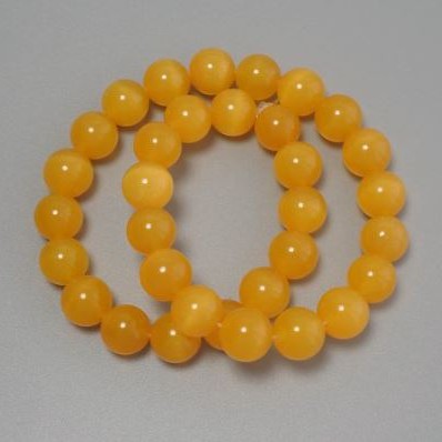Cat's Eye Beads, orange synthetic stone, smooth round, diameter 11.5mm +/-, on fishing line, length 37cm+