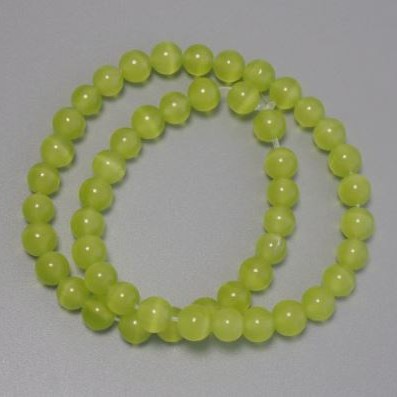 Cat's Eye Beads, Olive, Synthetic Stone, Smooth Round, Diameter 8mm+/-, on Fishing Line, Length 38cm+